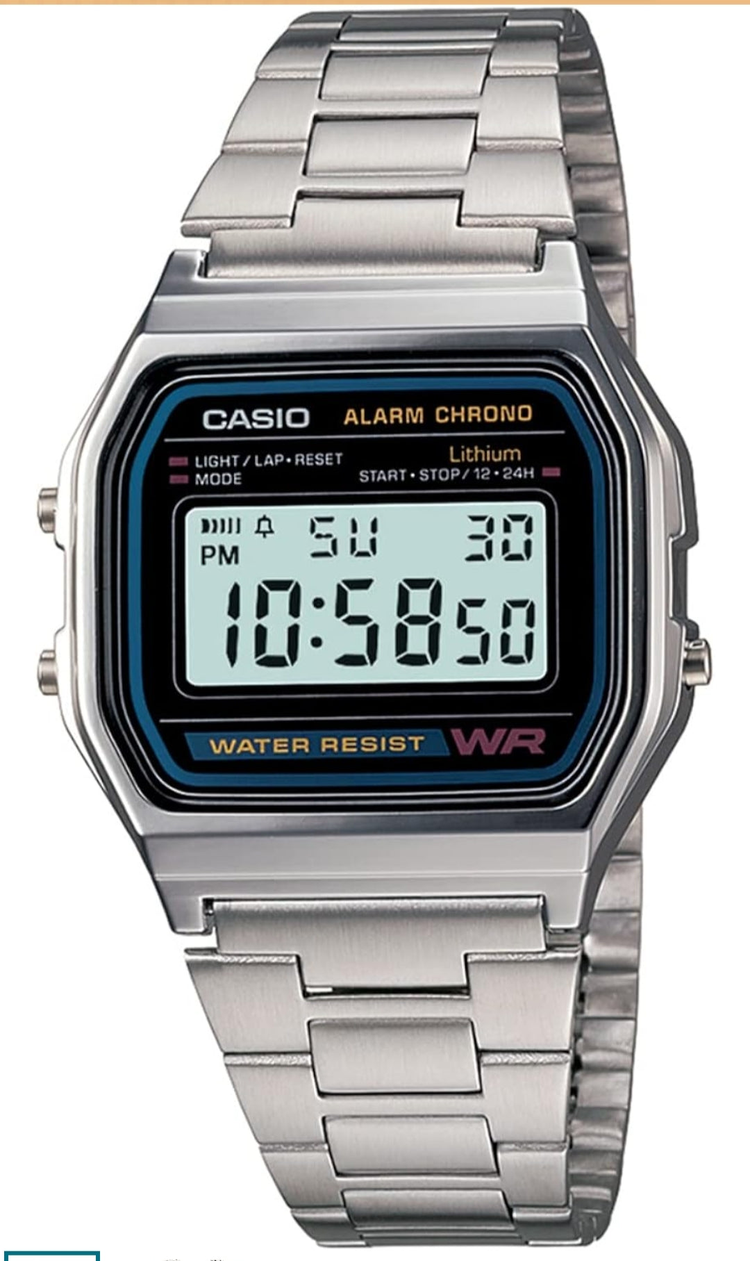 Casio Vintage A168WA-1 Electro-Luminescence Digital Watch - Classic Stainless Steel