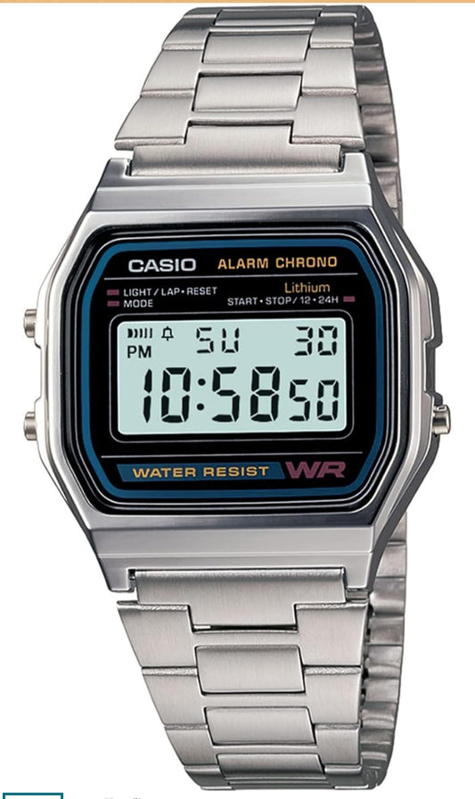 Casio Vintage A168WA-1 Electro-Luminescence Digital Watch - Classic Stainless Steel