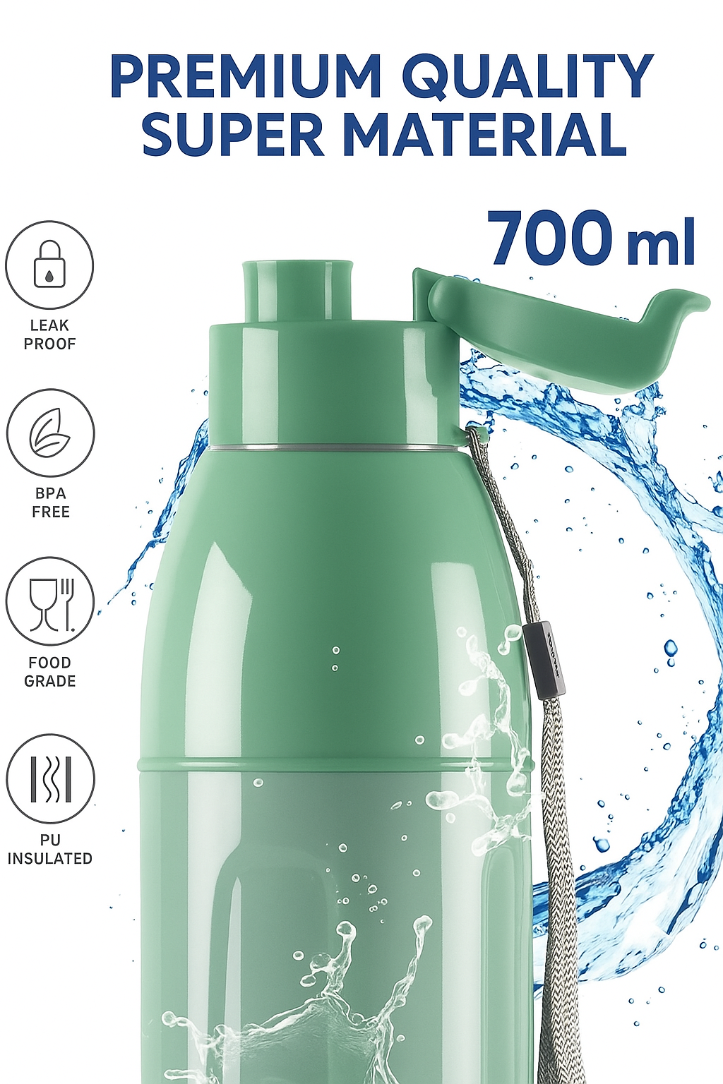Premium Quality Insulated Water Bottle | Super Durable Material | Leak-Proof, BPA-Free, Travel-Friendly Flask for Hot & Cold Beverages – Perfect for School, Office, Gym & Outdoor Use